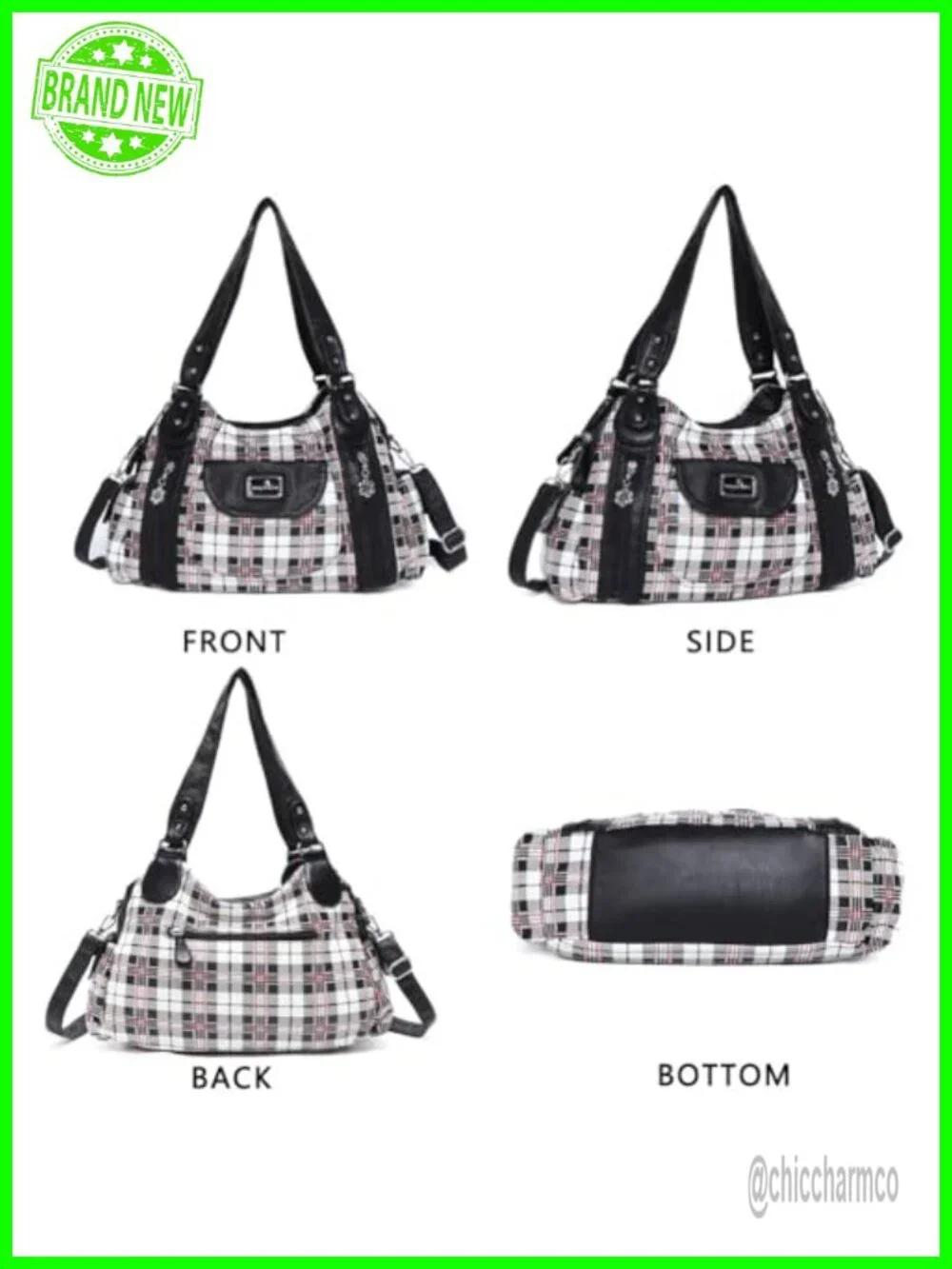 Washed PU Leather Hobo Bag Multi-Pocket Satchel Tote Shoulder Handbag